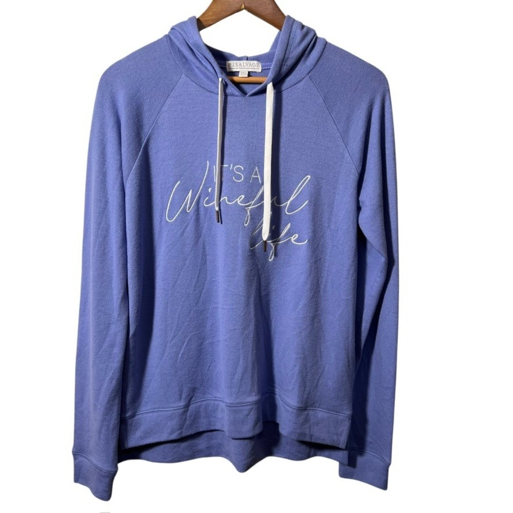 PJ Salvage "Wineful Life" Hoodie‎ S Blue Cozy Lightweight Lounge Pullover